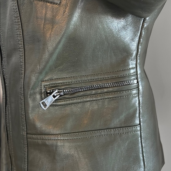 Women's Army Green Vegan Leather Jacket Kenneth Cole XS - Picture 9 of 11